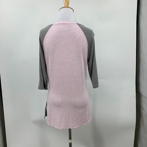 Adidas Shirt Womens S Pink Gray Colorblock Quarter Sleeve Athletic Stretch Tee - Picture 5 of 11